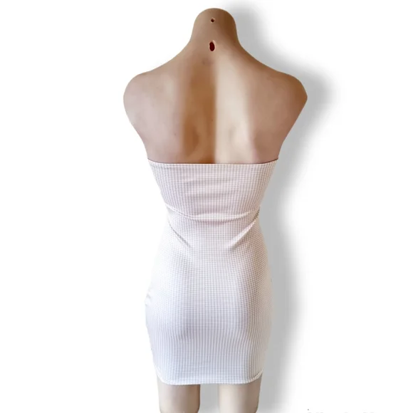 Handmade, Beige / Light Brown + White Gingham Check Strapless Short Dress Size S - Picture 5 of 10